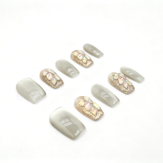 Sage shell Cat Eye Press-On Nails